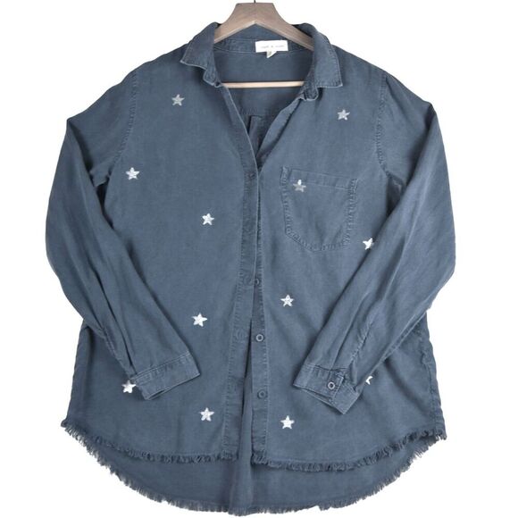 Cloth & Stone Silver Stars on Faded Black Tencel Lyocell Button Down Shirt M - Picture 4 of 6